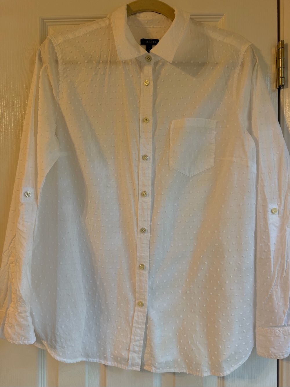 Talbots White Textured Dot Button-Down Blouse